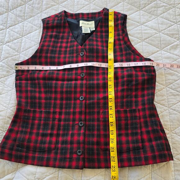 Eddie Bauer Vest Women's MP Red Charcoal Wool Plaid Academia Preppy Classic - Picture 6 of 7